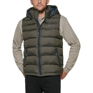 Tommy Hilfiger Men's Hooded Puffer Vest, Olive, XX-Large